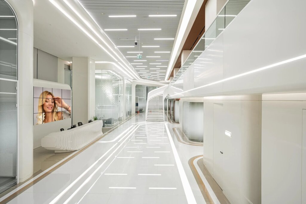 a white hallway of dental treatment clinic